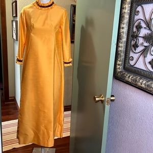 Super VTG Lorrie Deb Orange Linen Formal Maxi  Dress Sz 5:6